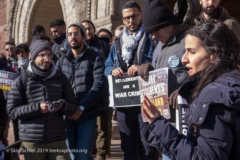 Harvard Law School students protested a talk by Israeli consul general Dani Dayan, Nov. 13, 2019. Skip Schiel photo