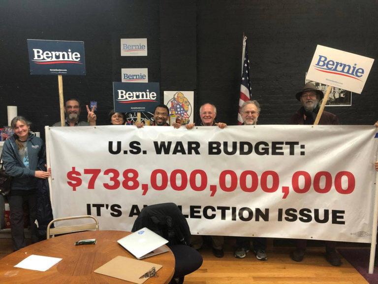 War Budget Banner at Bernie Event