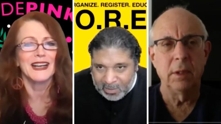 Jodie Evans, Rev. William Barber Jr., and Larry Cohen at MIT Conference
