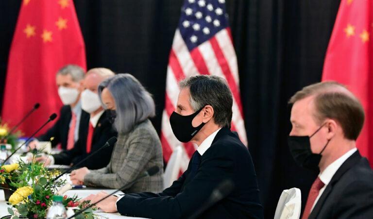 U.S. Secretary of State Antony Blinken and national security adviser Jake Sullivan at China talks, March 18, 2021