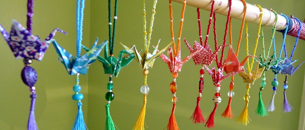 beaded tasseled peace crane ornaments