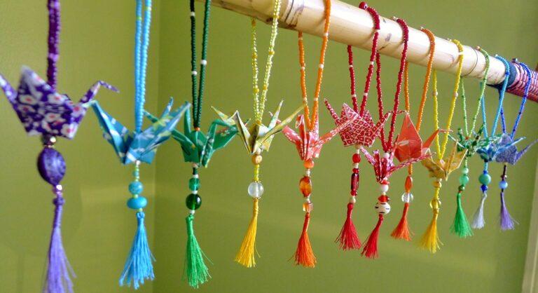 beaded tasseled peace crane ornaments