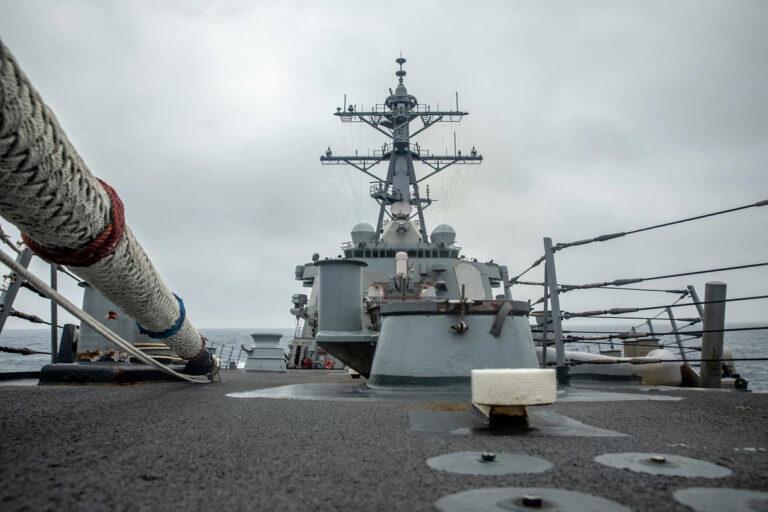 The Arleigh Burke-class guided-missile destroyer USS Curtis Wilbur (DDG 54) conducts routine operations May 18, 2021, in the Taiwan Strait. (MC3 Zenaida Roth/Navy)
