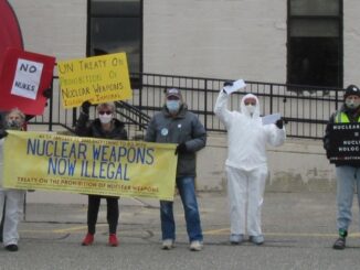 Protesters demand abolition of nuclear weapons, Raytheon Cambridge facility, January 2021