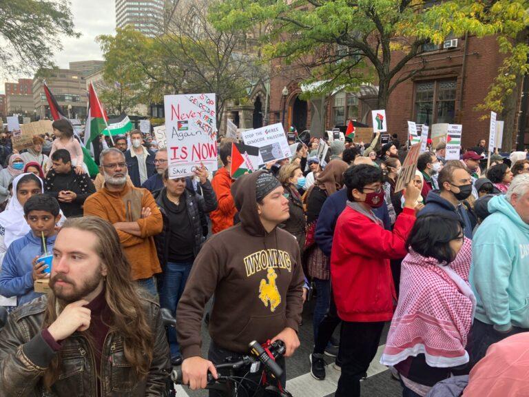Free Palestine march, Oct 22, 2023, Newbury St., Boston. Photo: Cole Harrison/MAPA
