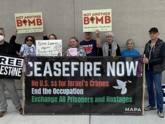Reaching out for Block the Bombs at the Democratic State Convention. Photo: Barry Hock