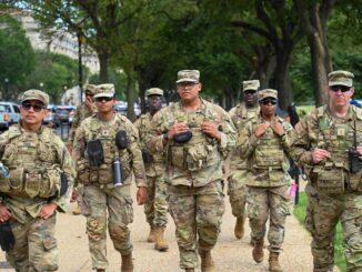 U.S. Army Soldiers patrol the National Mall, Washington, D.C., Aug. 15, 2025. (U.S. Army National Guard photo by Staff Sgt. Amber Peck)